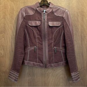 Cache Linen Jacket with Leather Contrast